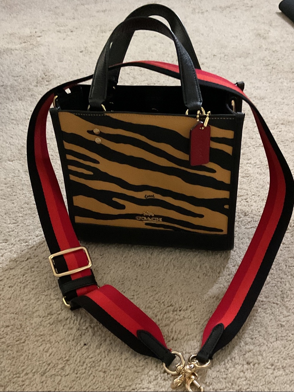 Coach Zebra-Print Mini Satchel with guitar Strap